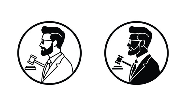 Judge holding a gavel in circular frame for legal and law professional services branding icon