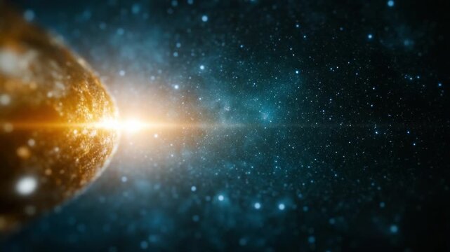 Celestial Odyssey: The vast canvas of the cosmos unfolds, revealing a luminous celestial body in a breathtaking vista of interstellar exploration.
