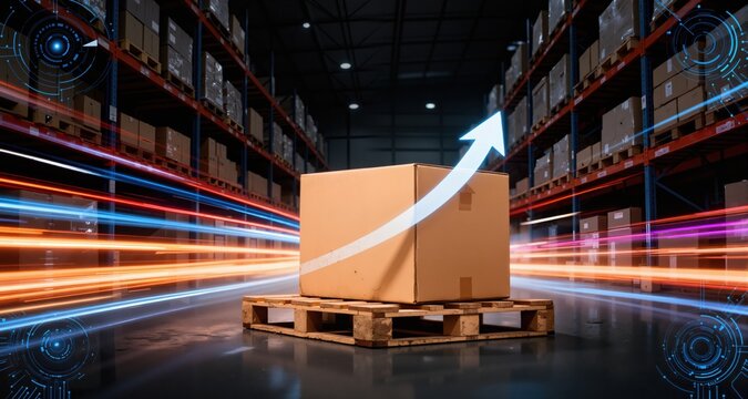 Diagram of Supply Chain Execution. Dynamic motion light trails with motion blur effect on dark background. Futuristic, technology pattern for banner or poster design.
