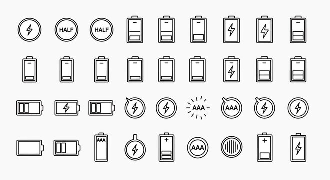 Collection of Battery Icons Power Charge Level Indicator Symbols Electric Energy Symbol Set Vector