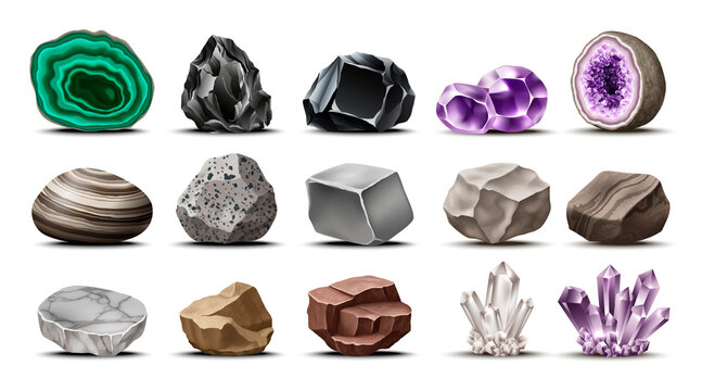 Realistic Rocks and Minerals Vector Collection