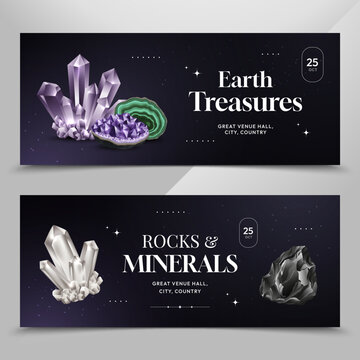 Rocks and Minerals Horizontal Banner Set