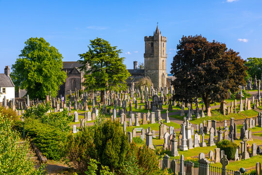 View of the Church of the Holy Rude and Valley Cemetery in Stirling in Scotland on a clear day