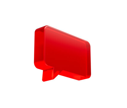 Glossy red chat bubble icon for communication, social media, and notification. 3d illustration