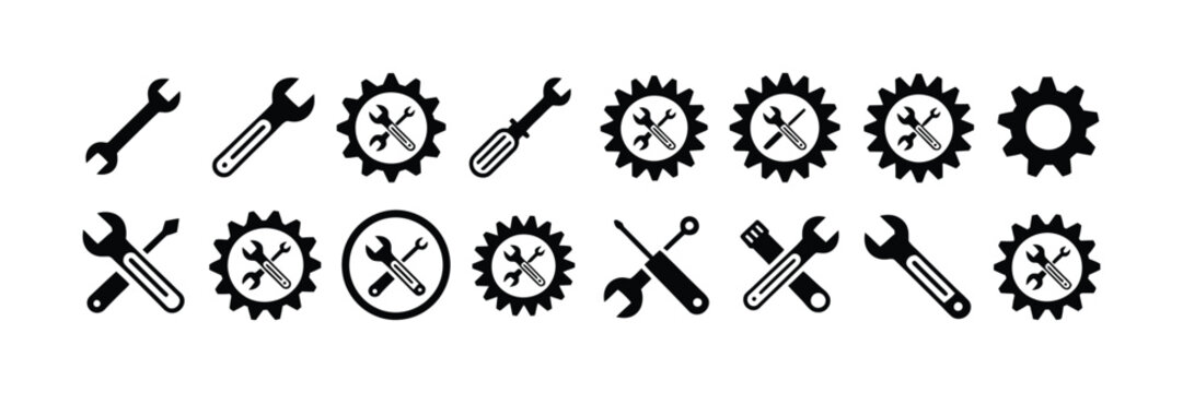 Repair and Maintenance icon collection featuring tools, support and service center symbols, vector illustration for technical and handyman concepts.