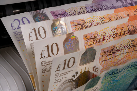 Currency notes of pound sterling from the Bank of England displayed clearly