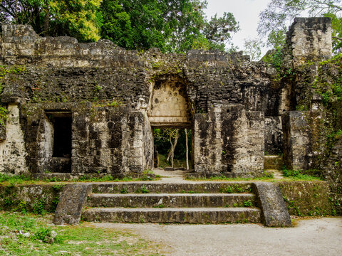 Exploring group g at acanaladuras palace in tikal, peten, guatemala