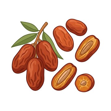 Dates fruit and leaves illustration.