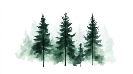 Obraz premium Abstract pine tree in forest landscape watercolor for invitations, posters, and more