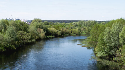 Fototapeta premium Top view of the river in summer background