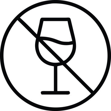 Minimal wine glass crossed out inside a circle an white vackground.eps