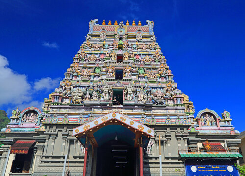 Visit to Arulmigu Navasakti Vinayagar Hindu Temple in Victoria, Seychelles, showcasing intricate architecture and vibrant colors