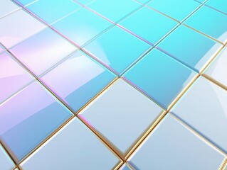 Obraz premium Reflective square tiles with metallic golden edges creating a modern geometric surface for artistic abstract digital backgrounds