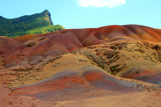 Seven Coloured Earths display unique landscape with colorful shades in natural formation in Mauritius