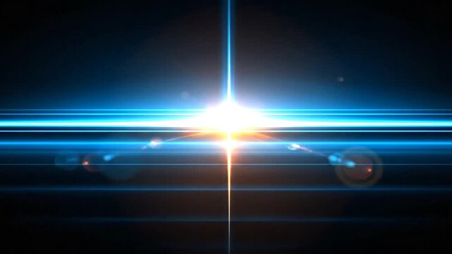 Abstract light flare effect with blue and orange colors on black background