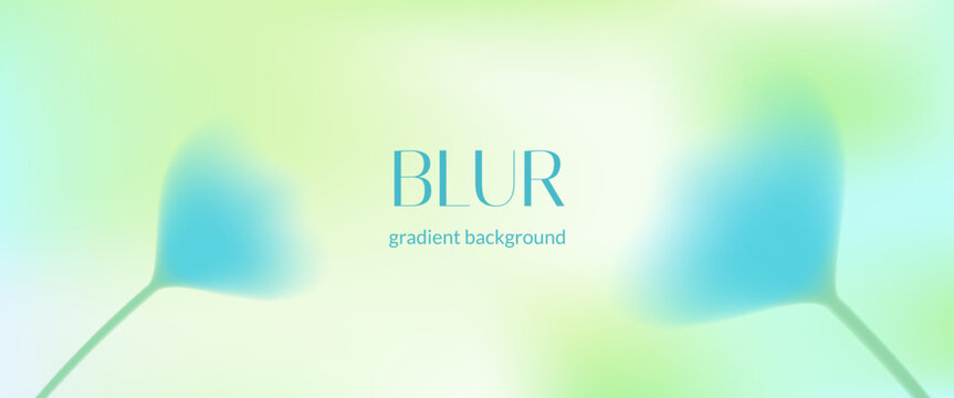 Spring gradient with blue flower blur and soft grass for wellness card and spa banner. Summer nature day macro in gradient color shadow. Vector botanical spring blossom for mint lime gentle poster.