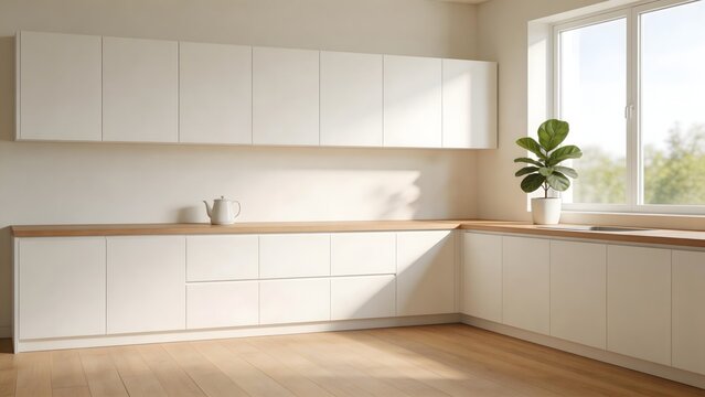 Modern kitchen interior with white cabinets