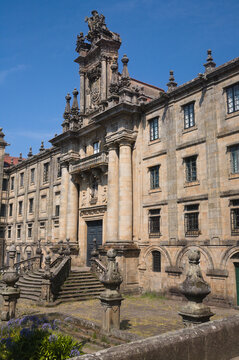 Discover the impressive facade of San Martino Pinario monastery located in the heart of Santiago de Compostela, Spain