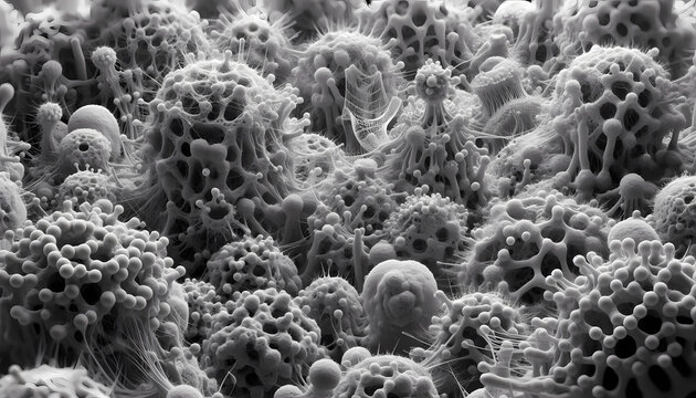 SEM Microscopic Pathogen Series, Detailed Black and White Electron Microscopy Illustration