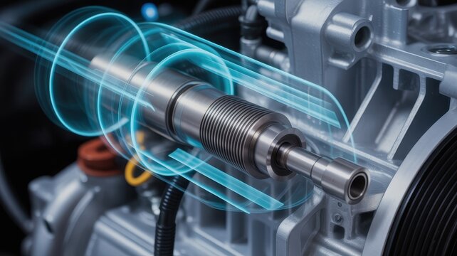 Industrial electric motor shaft with digital energy field visualization