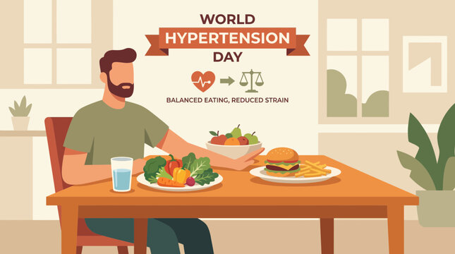 World Hypertension Day concept with man choosing healthy food