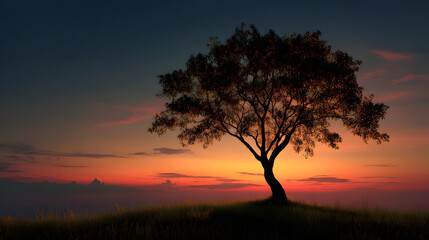 Fototapeta premium Simple scene with tree silhouette and gentle dusk gradient 