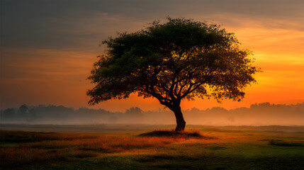 Fototapeta premium Simple scene with tree silhouette and gentle light tones 