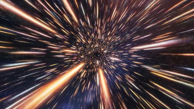 Abstract Hyper Jump Through Space Showing Glowing Orange and Yellow Light Trails Expanding Outward