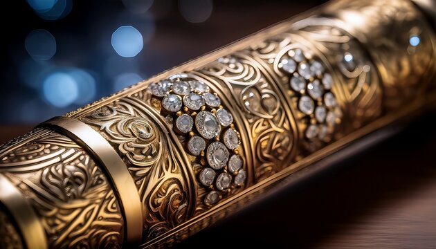intricate detail of a diamond studded mezuzah in a macro shot