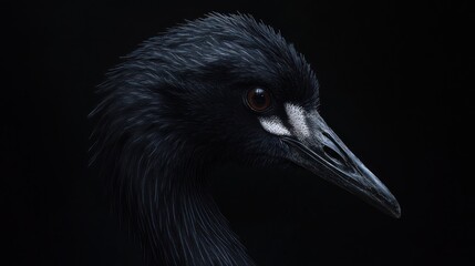 Obraz premium Black Crane Profile Closeup Against Black Background. Possible Use Stock photo for nature, wildlife, birds, or animal print designs