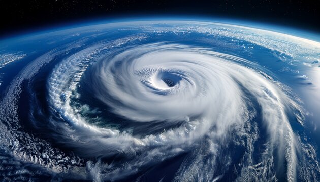 cyclone at sea swirling clouds from space perspective
