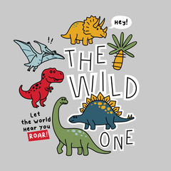 Dinosaur The Wild One Illustration with Tyrannosaurus Rex and Pterodactyl © atap