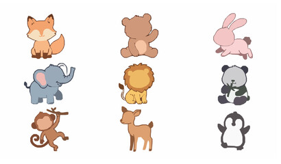Adorable baby animal vector collection nursery cartoon set © Wahida