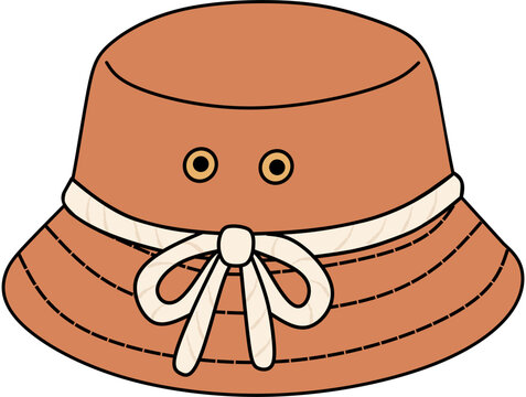 Brown Bucket Hat with Ribbon Tie