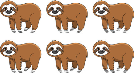 Obraz premium Cute sloth cartoon collection, adorable tropical animal illustrations in playful vector style isolated background