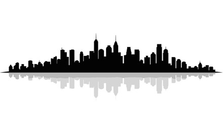 Obraz premium Black silhouette of a modern city skyline with reflection.