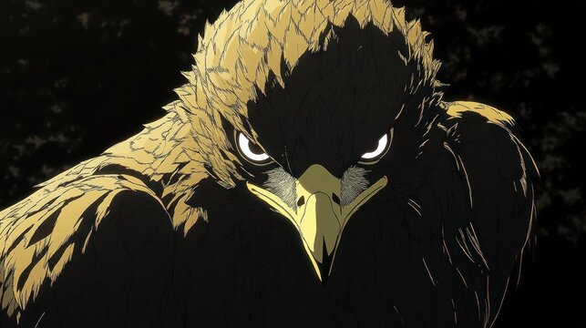 Angry golden eagle stares intensely