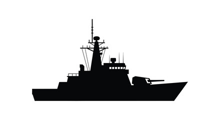 Silhouette of a military warship with radar and gun turret © AkhiKhanam