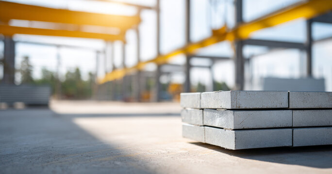 Stacked concrete slabs at construction site