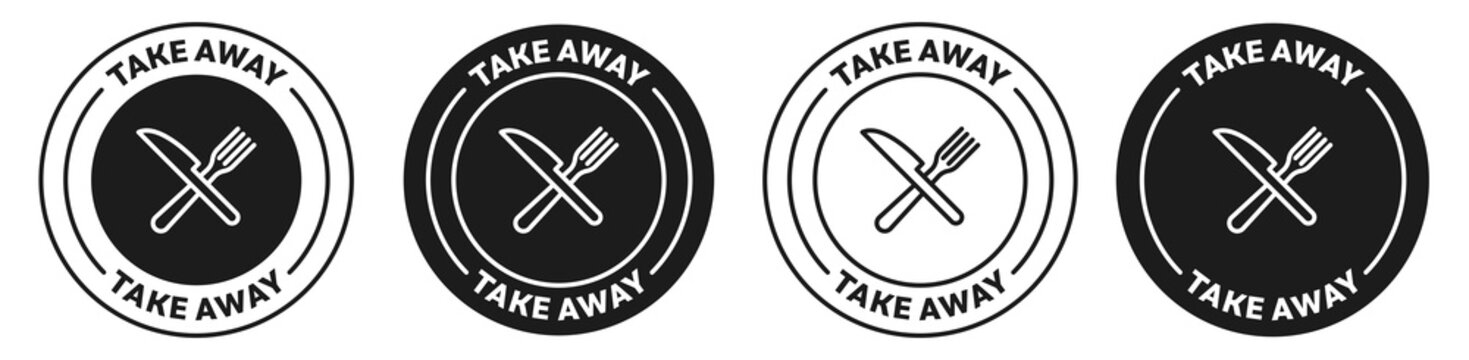 Takeaway Food Icons in Circular Design with Black and White Variations