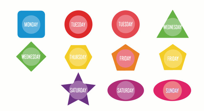 Colorful abstract shapes with days of the week written on them