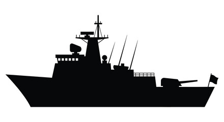 Naval warship silhouette detailed illustration of a modern military vessel © AkhiKhanam