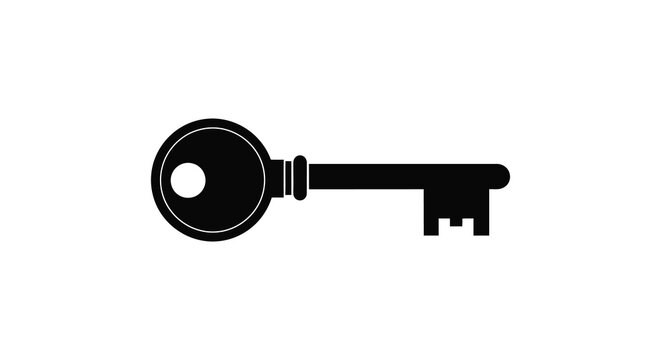 Silhouette of a large old fashioned skeleton key on white background