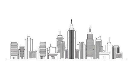 Fototapeta premium Cityscape skyline illustration of modern buildings and skyscrapers in urban environment.