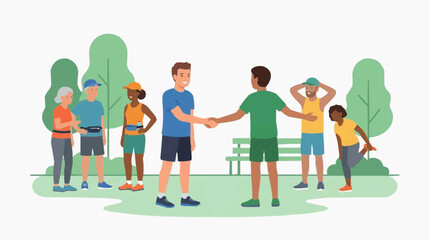 Obraz premium Diverse group of people enjoying outdoor activities and socializing in a park setting vector style