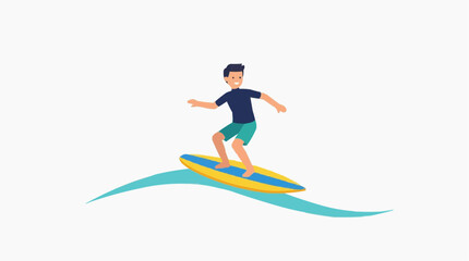 Fototapeta premium Surfer riding a surfboard on a wave, cartoon style, isolated on white background vector style