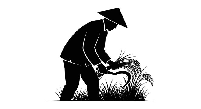 Man wearing conical hat working.