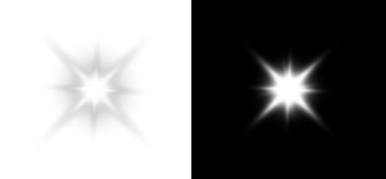 White sparkle light effect isolated on transparent background. Glowing silver white light. Shining star, light spark with rays. Light sparkle bling effect. Light PNG. Flare light, lens flare