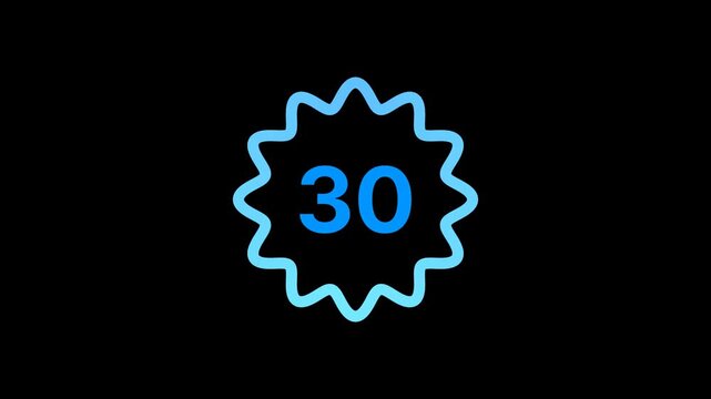 Abstract starburst graphic featuring the number 30 in bright blue, symbolizing countdown or age milestones