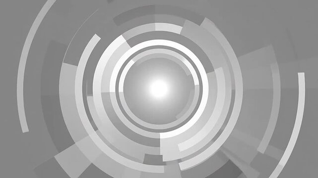 Abstract digital circles with a bright light in the center on a gray background